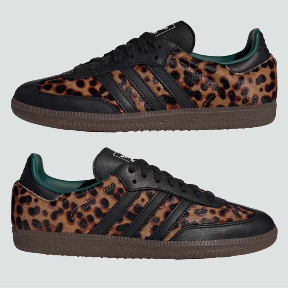 ADIDAS WOMENS SAMBA OG BLACK GREEN LEOPAR SIZE 7 - Picture 2 of 10